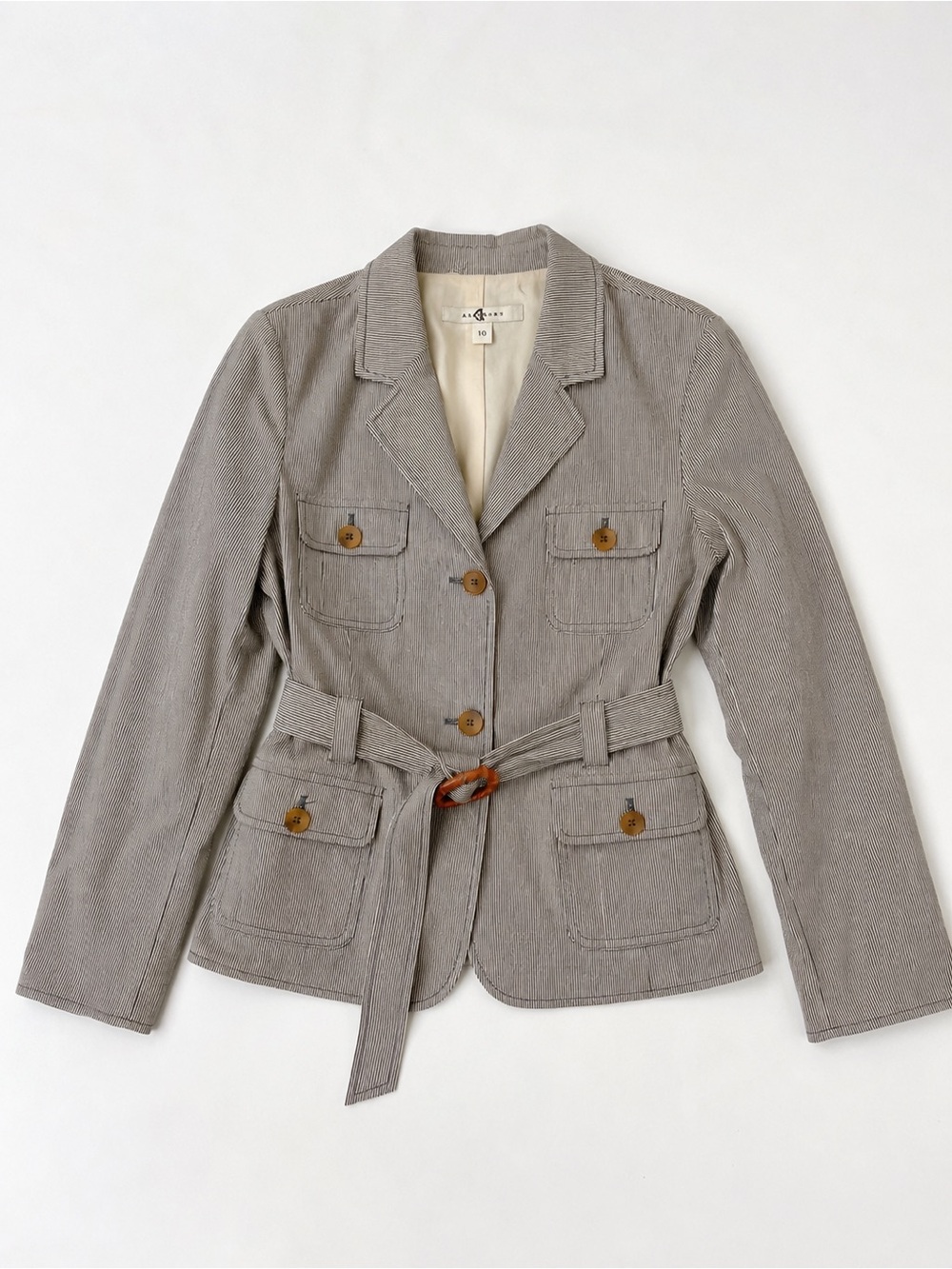 Allegory Gray Pinstripe Utility Belted Safari Jacket Size 10 - Picture 3 of 5